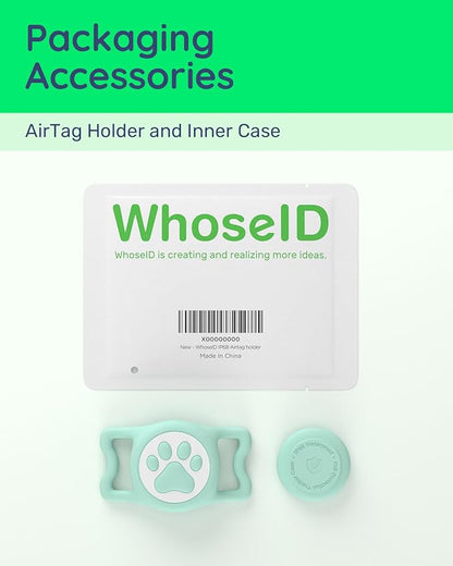 WhoseID IP68 Waterpoof Dog Airtag Holder, Stretchy Silicone Full Body Covered Apple Air Tag Holder for Dog Cat Collar Fit All Width Collar (Green, 1 Pack)