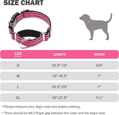 Hikiko Martingale Dog Collars Reflective Nylon Dog Collar with Quick Release Buckle Adjustable Training No Slip Dog Collar (X-Large, Hot Pink)