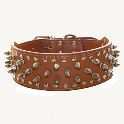 Serijoars Spiked Studded Dog Collar, PU Leather Dog Collar, Adjustable Pet Collars for Medium or Large Breed Pet (M, Light Brown)