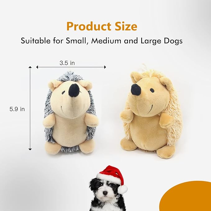 CPYOSN Dog Squeaky Toys, Durable Stuffed Crinkle Plush Dog Chew Toys for Puppy Teething, Interactive Dog Toys for Small, Medium and Large Dogs (Grey+Yellow, Hedgehogs)
