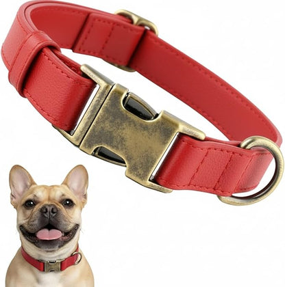 Leather Dog Collar Silicone Soft Flexible Waterproof Odor-Proof Durable Thick Classic Adjustable Pet Puppy Collar Dog Collars for Small Dogs(Red, Small (9-14" Neck))