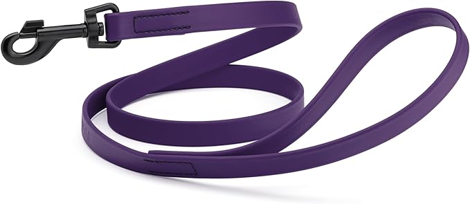 Dogline Biothane Waterproof Dog Leash Strong Coated Nylon Webbing with Black Hardware Odor-Proof Easy to Clean High Performance for Small or Large Dogs Made in USA 4 or 6 ft Lead, Violet Purple