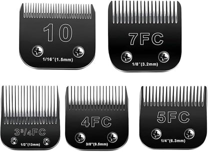 Audoc 10 Blades Dog Grooming Blades Compatible with Andis/Oster A5/Wahl KM-10 Series Dog Clippers,Detachable Clipper Replacement Blade,Black (5PCS Black-#10+3FC+4FC+5FC+7FC)