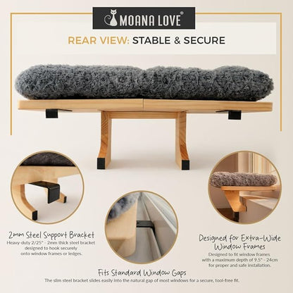 Moana Love Cat Window Bed - Cozy Window Perch for Cats Inside - Stylish Cat Furniture with Soft Cushion, Perfect Kitten Bed & Cama para Gatos for Sunbathing, Hamaca para Gatos
