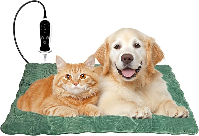 Quwzayail Pet Heating Pad Waterproof for Dogs Smart Switch, 9 Level Digital Display Switch, Heating Pads for Puppy delivery Products, Dog beds (47.0" L x 30.0" W x 0.5" Th, Green)