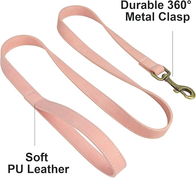 Didog PU Leather Dog Leash, Colorful Dog Leash 4ft, Strong and Durable Faux Leather Lead, Walking and Training Lead for Small Medium Dogs,Pink