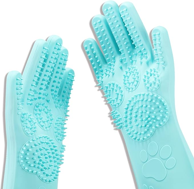 Srtood Pet Grooming Magic Gloves, Dog Cat Bathing Shampoo Brush, Silicone Hair Removal Gloves with Thick High Density Teeth for Bathing and Messaging, Double-Side Scrubbing Gloves for Shedding