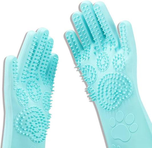 Srtood Pet Grooming Magic Gloves, Dog Cat Bathing Shampoo Brush, Silicone Hair Removal Gloves with Thick High Density Teeth for Bathing and Messaging, Double-Side Scrubbing Gloves for Shedding