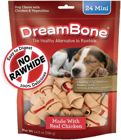 DreamBone Mini Chews, Made With Real Chicken, Rawhide Free Chews For Dogs, 24 Count