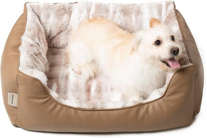 Rectangle Washable Orthopedic Dog Bed for Small, Medium Dogs, Soft Calming, Sleeping Puppy Bed Durable Pet Cuddler with Anti-Slip Bottom, S (24"x20"x10") (Black, Small) (Brown, Medium)