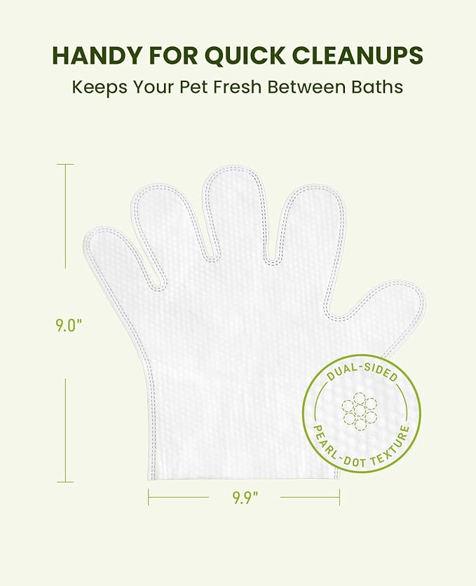 12PCS Hypoallergenic Pet Glove Wipes for Dogs & Cats - Quick Clean & Deodorizing Between Baths & Travel | Dog Washing Wipes for Fur, Butt, Paws, Eyes & Ears |Cat Cleaning Gloves for Grooming & Bathing