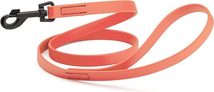Dogline Biothane Waterproof Dog Leash Strong Coated Nylon Webbing with Black Hardware Odor-Proof Easy to Clean High Performance for Small or Large Dogs Made in USA 4 or 6 ft Lead, Coral