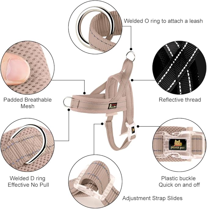 Plutus Pet No Pull Dog Harness with Breathable Mesh Padded, Adjustable Reflective Escape Proof Dog Harness, Quick Fit Dog Vest Harness for Small Medium Large Dogs(XXS, Beige)