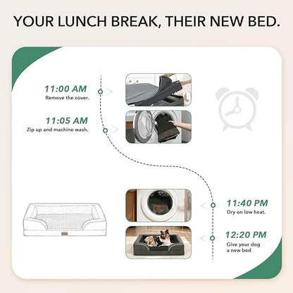 Casa Paw Orthopedic Dog Beds for Large Sized Dogs, Waterproof Memory Foam Large Pet Bed with Sides 35x22Inch, Non-Slip and Egg-Crate Foam Big Dog Couch Bed with Removable Washable Cover, Dark Green