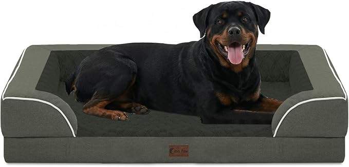 Casa Paw Orthopedic Dog Beds for Extra Large Sized Dogs, Waterproof Memory Foam XL Pet Bed with Sides 48x30Inch, Non-Slip and Egg-Crate Foam Big Dog Couch Bed with Removable Washable Cover, Dark Green
