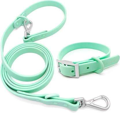 ZALER Dog Collar and Leash Set, Waterproof Adjustable Odor Proof Pet Collars Leashes Easy to Clean, 6FT Dog Leash with 2 Hooks for Large, Medium Small Dogs (S, Mint Green)