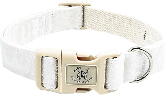 Elegant little tail Glittering Dog Collar, Wedding Cute Girl Boy Pet Collar White Bling Pet Collars with Durable Cotton Webbing Adjustable Dog Collars for X-Small Puppy