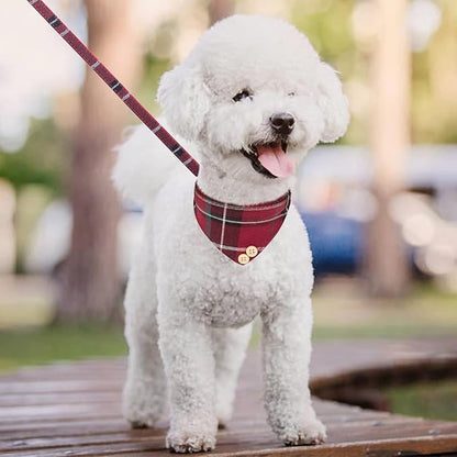 KOOLTAIL Small Dog Collar and Leash Set with Bowtie and Bells - Cute Puppy Bandana Collar and Leash for Female with Classic Plaid Pattern,Soft Leather Tangle Free Leashes for Small Dogs Boys Girls,Red