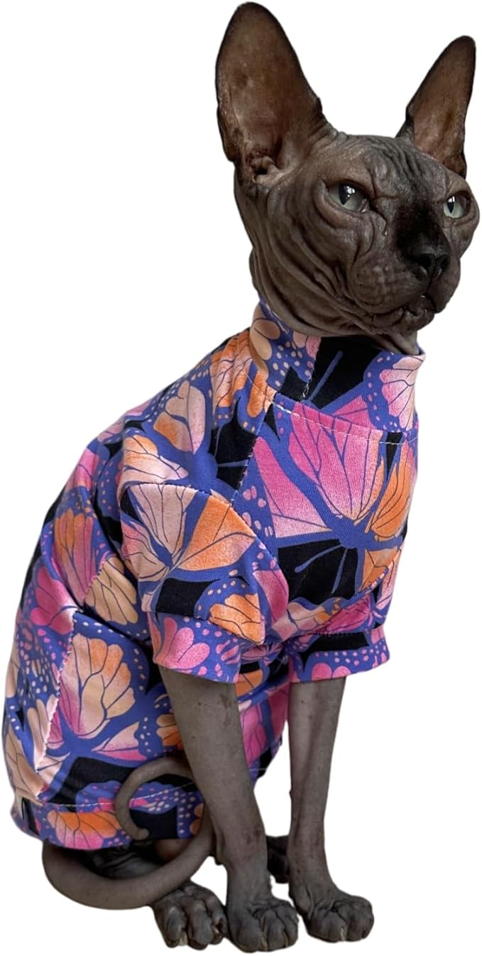 Limited Edition Sphynx Cat T-Shirts Elastic Hairless Cat Sweatshirt Pet Kitten Clothes Round Collar Kitten Shirts Vest Cats & Small Dogs Apparel (Butterfly, XL (10-12 lbs))