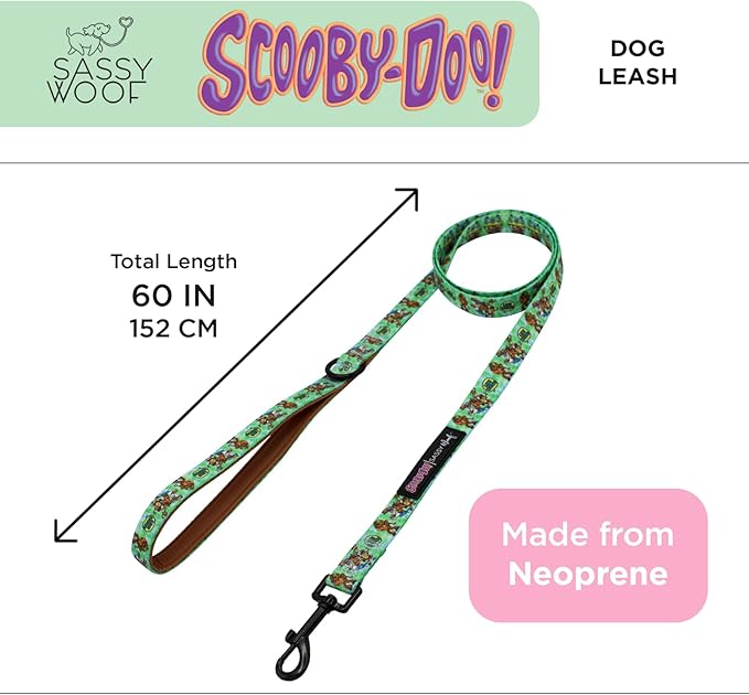 Sassy Woof Scooby-Doo™ Dog Leash 60-Inch with Neoprene Padded Handle - Comfortable, Durable, and Stylish for Small to Large Dogs - Officially Licensed