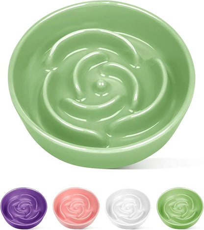 TRUVIC Ceramic Slow Feeder Dog Bowls Small Breed, 0.6 Cup Slow Feeder Cat Bowls for Fast Eaters, Ceramic Dog Food Dish no Black Chin, Puzzle Bowl for Small Dogs and Cats, Green