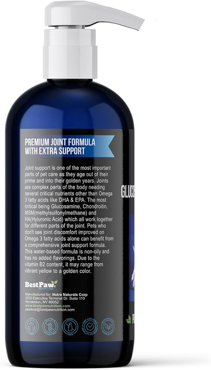 Best Paw Nutrition - Unflavored Liquid Glucosamine for Dogs & Cats - Chondroitin, MSM, Hyaluronic Acid - Dog Arthritis Home Remedy - Joint Supplement for Hip & Joint Pain Relief Pets Love - 16oz