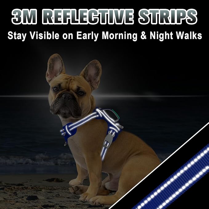 BARKBAY No Pull Dog Harness Large Reflective Dog Harness with Front Clip and Easy Control Handle for Walking Training Running with ID tag Pocket(Sapphire Blue,S)