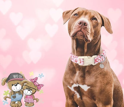 DOGWONG Valentine's Dog Collar, Adjustable Durable Pink Heart Dog Collar Cute Dog Collar for Small Medium Dogs