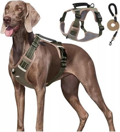 Dog Harness No Pull Adjustable Reflective,for Medium and Large Small Dog with Leash 59.06in (Khaki, S)