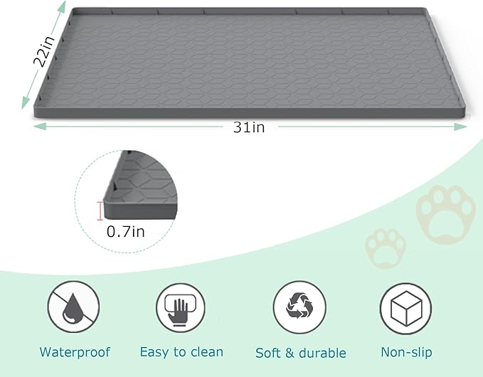 Jacooxi Cat Litter Mat for Litter Box, Silicone Large Cat Litter Trapping Mat - 31x22 in, Waterproof & Non-Slip, Durable & Easy Clean, Gray