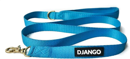 DJANGO Adventure Dog Leash – Strong, Comfortable, and Stylish Dog Leash with Solid Brass Hardware and Padded Handle - Designed for Outdoor Adventures and Everyday Use (Pacific Blue)