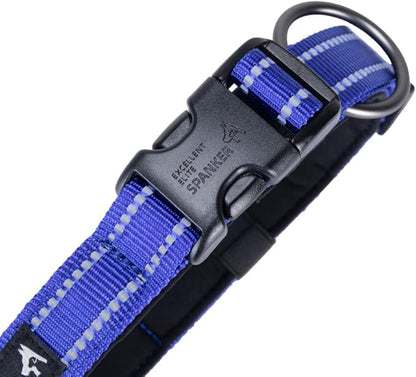 EXCELLENT ELITE SPANKER Reflective Dog Collar Classic Soft Padded Breathable Nylon Adjustable Pet Collar with Quick Release Buckle for Boy Girl Male Female Puppies Small Medium Large Dogs(Blue-S)