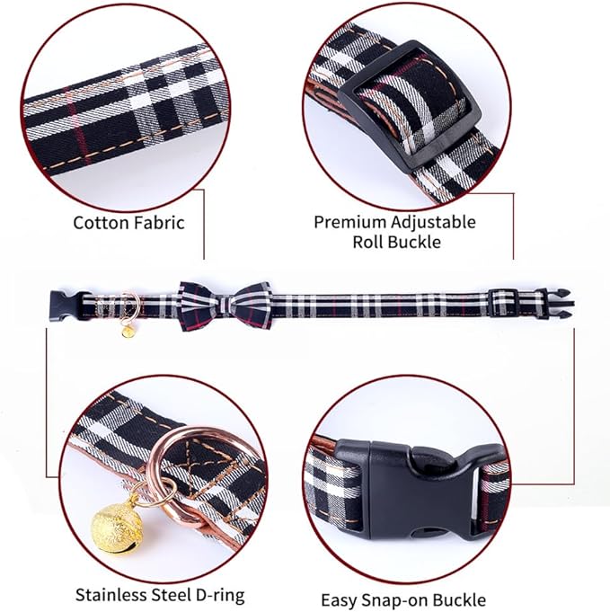 Yizepet Dog Collar with Bow Tie- Adjustable pet Collar for Dogs with Plastic Buckle Collar, Stylish Pattern for Small Medium or Large Boy and Girl Dog and Cat