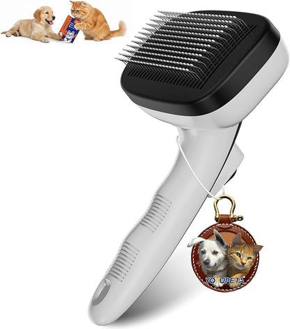 Dog Self Cleaning Slicker Brush for Shedding, Ideal for Short Long Haired Dogs, Including Cat. Removes Loose Fur, Undercoat, Mats, Tangled Hair. Suit for Large Medium Small Animal, Gray