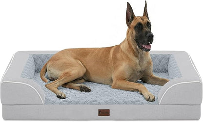 Casa Paw Orthopedic XXL Dog Beds, Waterproof Memory Foam Big Pet Bed for Extra Large Sized Dogs 53x42Inch, Non-Slip Bottom and Egg-Crate Foam Dog Couch Bed with Washable Removable Cover, Light Grey