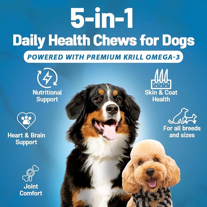 Omega 3 for Dogs – Dog Joint Support Soft Chews – Fish Oil Supplement for Dogs with EPA & DHA – Krill Oil Dog Chews – Supports Skin & Coat