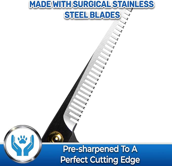 PET MAGASIN Professional Dog Grooming Scissors Set - Curved Thinning Shears for Dogs, Pet Hair Cutting Tools with Safety Tips for Small & Large Breeds, Grooming Kit for Home