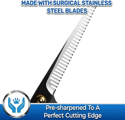 PET MAGASIN Professional Dog Grooming Scissors Set - Curved Thinning Shears for Dogs, Pet Hair Cutting Tools with Safety Tips for Small & Large Breeds, Grooming Kit for Home