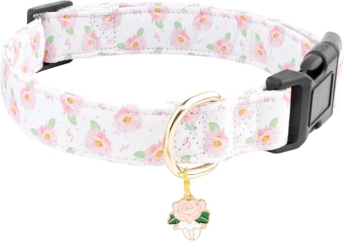 Faygarsle Floral Rose Patterned Cotton Dog Collar for Small, Medium, Large Boys Girls Dogs L