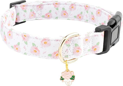 Faygarsle Floral Rose Patterned Cotton Dog Collar for Small, Medium, Large Boys Girls Dogs L