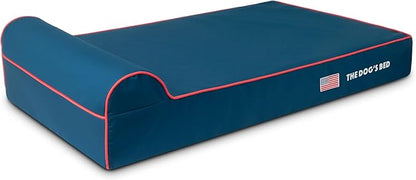 The Dog’s Bed Orthopedic Headrest Dog Bed XL Blue Oxford with Red Trim US Flag, Memory Foam, Hip & Elbow Dysplasia, Post Surgery, Lameness, Waterproof Washable Cover, Veterinary Approved
