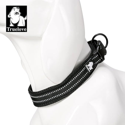 Truelove Dog Collar Reflective Premium Duraflex Buckle,High Grade Nylon Webbing No Choke Basic Collars TLC5011(Black,L)