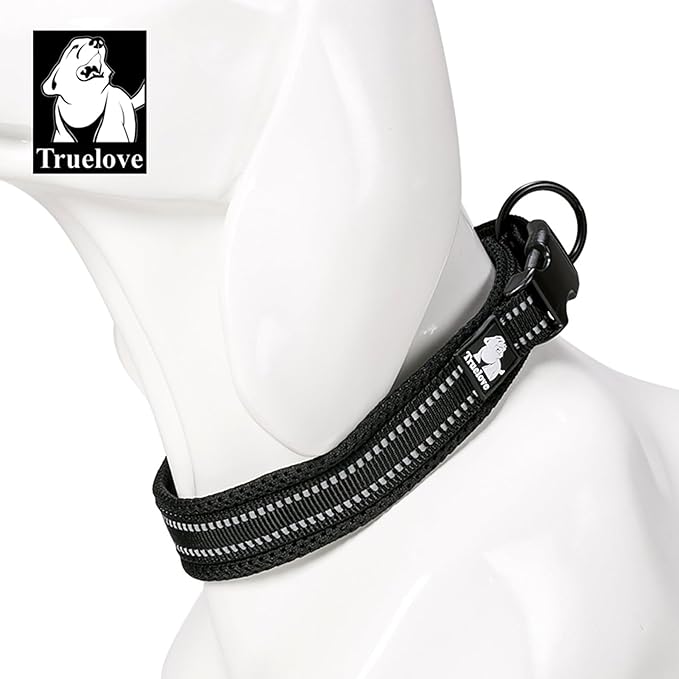TRUE LOVE Dog Collar Reflective Premium Duraflex Buckle,High Grade Nylon Webbing No Choke Basic Collars TLC5011(Black,3XL)