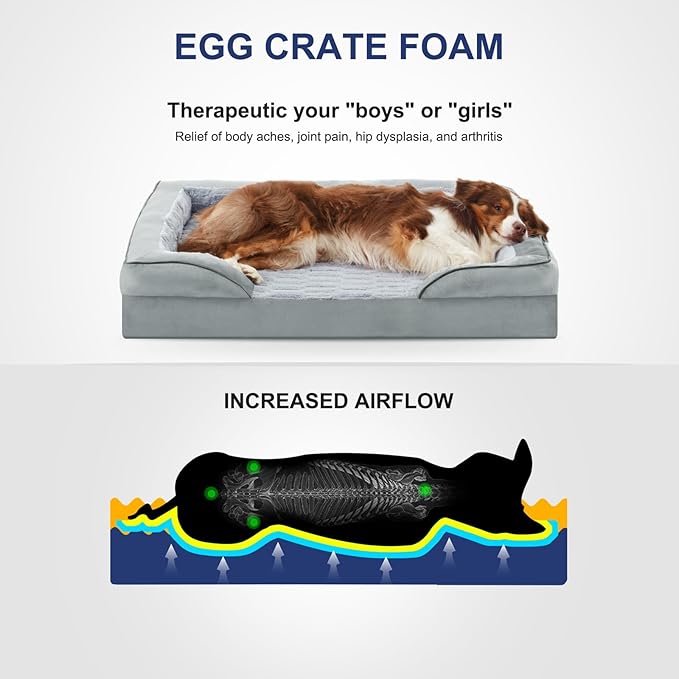 FURTIME Orthopedic Dog Bed for Extra Large Dogs - XL Washable Dog Sofa Bed Large, Supportive Foam Pet Couch Bed with Removable Washable Cover, Waterproof Lining and Nonskid Bottom, Light Grey