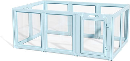 LoveTail DIY Clear Acrylic Dog Playpen House,Quick Easy Assembly and Disassembly,Strong Floor Suction,Indoor and Outdoor Use,Easy Cleansing Puppy Fence (Sky Blue, 30.3" H, 10PCS)
