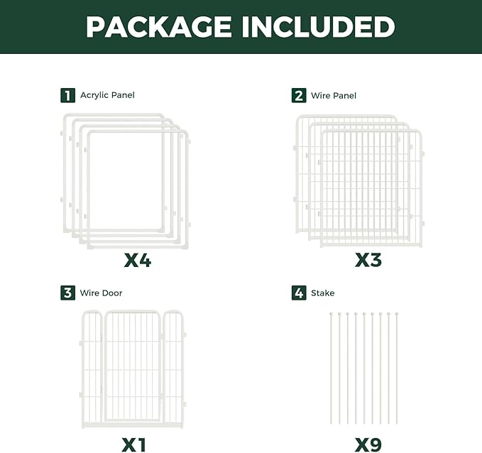 FXW Acrylic & Wire Mesh Indoor Dog Playpen, Heavy Duty 32 Inch 8 Panels Metal Dog Pen for Small and Medium Dogs, White│Patented