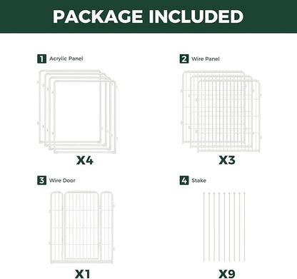 FXW Acrylic & Wire Mesh Indoor Dog Playpen, Heavy Duty 32 Inch 8 Panels Metal Dog Pen for Small and Medium Dogs, White│Patented