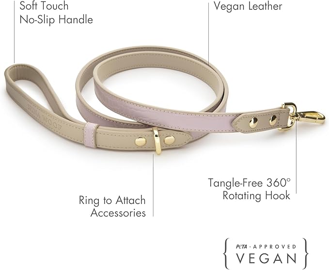 NINA WOOF Milan Leather Dog Leash - Padded Luxury Lead for Large & Medium Dogs, 4ft Lilac