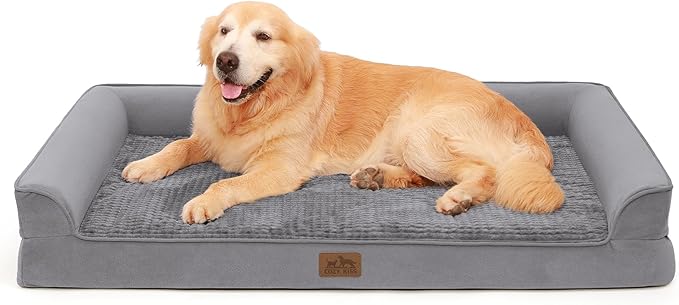 COZY KISS Orthopedic Dog Bed for Extra Large Size Dog, XXL Pet Sofa for XLarge Dog, Big Supportive Foam Bolster U Shaped Couch with Waterproof Lining Cover, Comfort, Washable, 48x32x7.5 inch, Grey