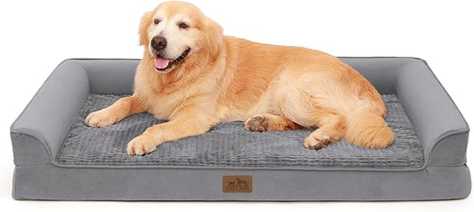 COZY KISS Orthopedic Dog Bed for Extra Large Size Dog, XXL Pet Sofa for XLarge Dog, Big Supportive Foam Bolster U Shaped Couch with Waterproof Lining Cover, Comfort, Washable, 48x32x7.5 inch, Grey